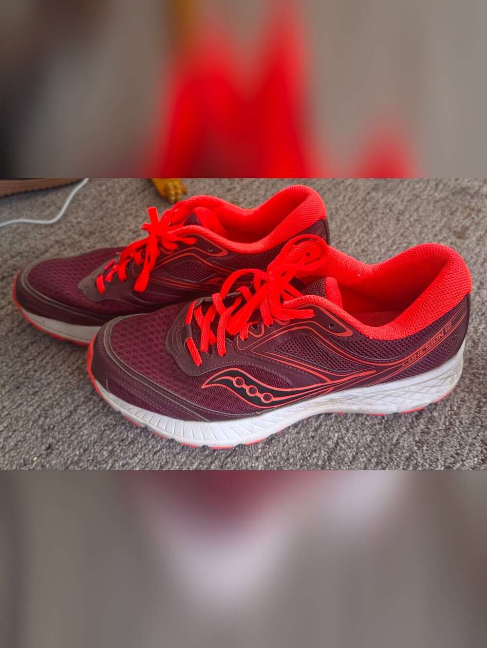 Saucony Women’s Running Sneakers - Burgundy with Bright Red Accents